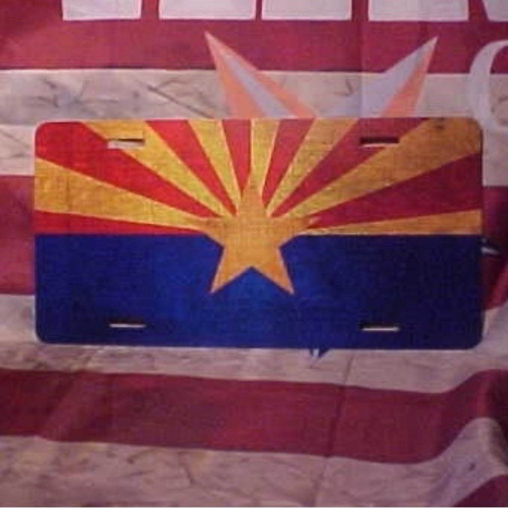 Arizona State Flag License Plate Distressed Burlap Look Aluminum RV Travel NEW